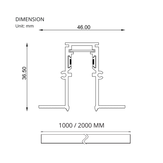 LIFELED LED Magnetic Track Light - Slim Series DEEPMINI-REC06-1M, 48VDC, 100/200mm, IP20 sealing, Aluminum, Sandy Black