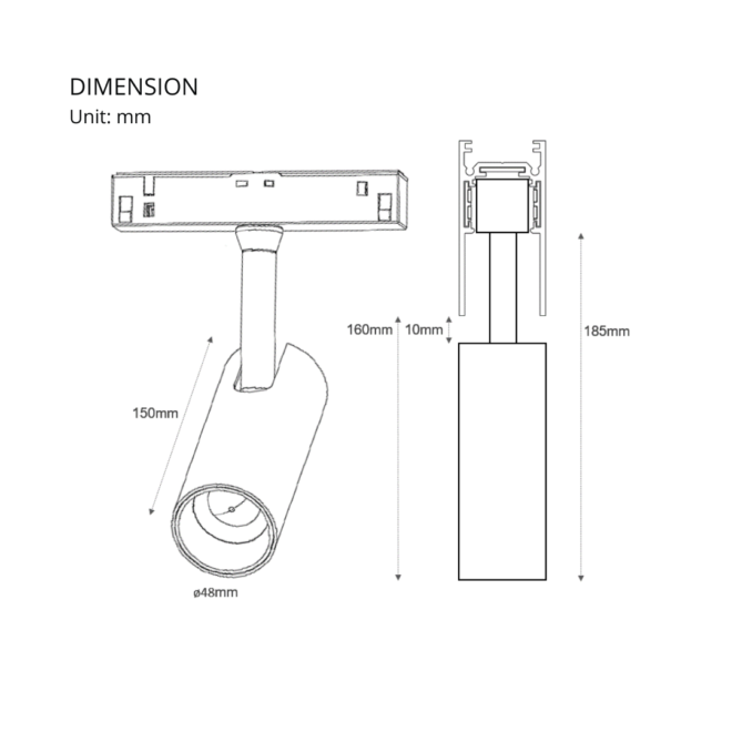 LIFELED LED Magnetic Track Light, Classic Series: 12W Bridgelux chip, 1015±5%lm, DC48V, 3000K color temperature