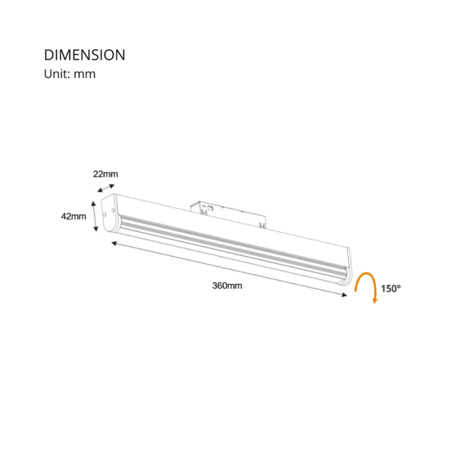 LIFELED LED Magnetic Track Light, Classic Series: 10W Bridgelux chip, 508±5%lm, DC48V, 3000K color temperature