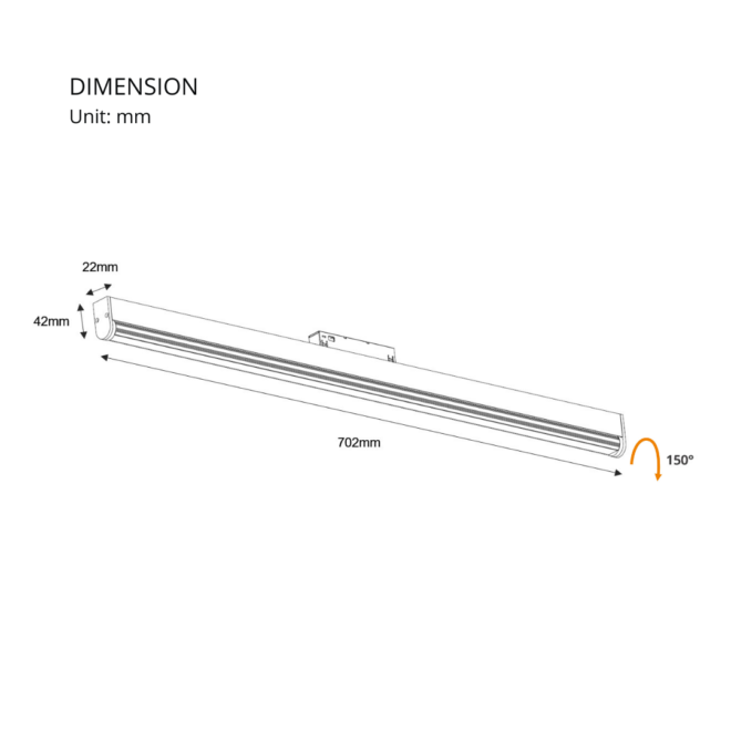 LIFELED LED Magnetic Track Light, Classic Series: 20W Bridgelux chip, 930±5%lm, DC48V, 3000K color temperature