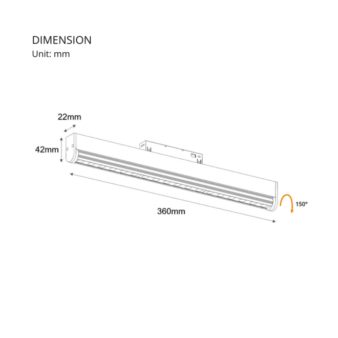 LIFELED LED Magnetic Track Light, Classic Series: 18W Bridgelux chip, 780±5%lm, DC48V, 3000K color temperature