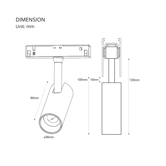 LIFELED LED Magnetic Track Light, Classic Series: 7W Bridgelux chip, 520±5%lm, DC48V, 3000K color temperature