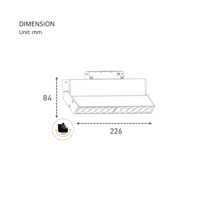 LIFELED LED Magnetic Track Light, Classic Series: 12W Bridgelux chip, 1015±5%lm, DC48V, 3000K color temperature.