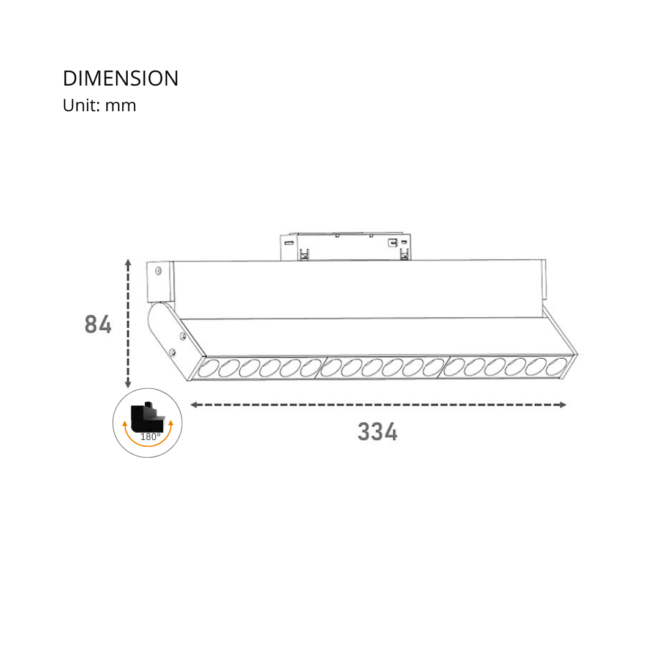 LIFELED LED Magnetic Track Light, Classic Series: 18W Bridgelux chip, 1375±5%lm, DC48V, 3000K color temperature.