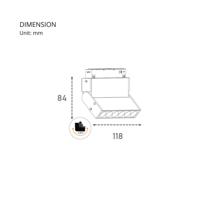 LIFELED LED Magnetic Track Light, Classic Series: 6W Bridgelux chip, 495±5%lm, DC48V, 3000K color temperature.