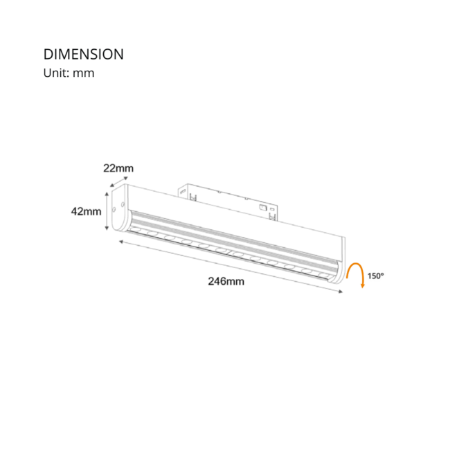 LIFELED LED Magnetic Track Light, Classic Series: 12W Bridgelux chip, 520±5%lm, DC48V, 3000K color temperature