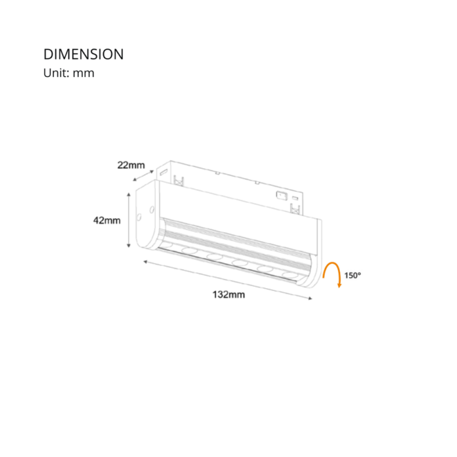 LIFELED LED Magnetic Track Light, Classic Series: 6W Bridgelux chip, 495±5%lm, DC48V, 3000K color temperature.