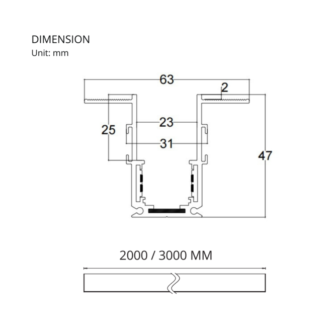 LIFELED LED Magnetic Track Light, Classic Series: 48VDC, aluminum body, IP20 sealing, black color, available in 200/300 mm sizes