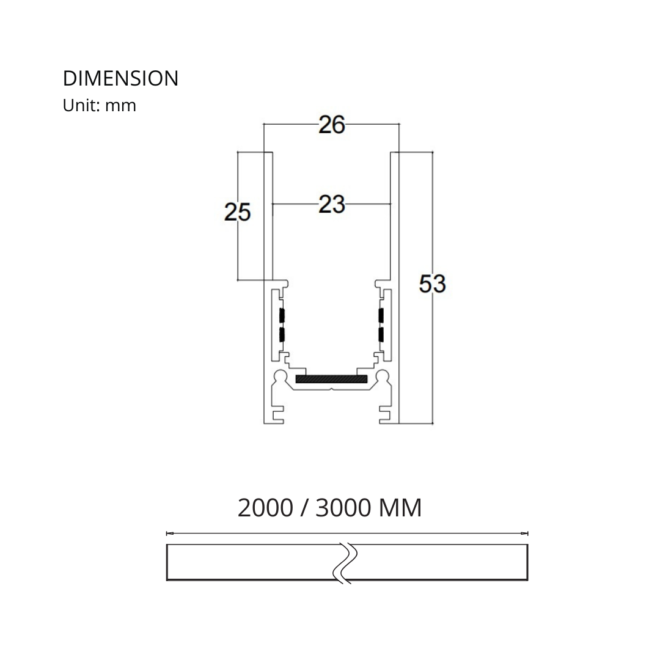 LIFELED LED Magnetic Track Light, Classic Series: 48VDC, aluminum body, IP20 sealing, black color, available in 200/300 mm sizes