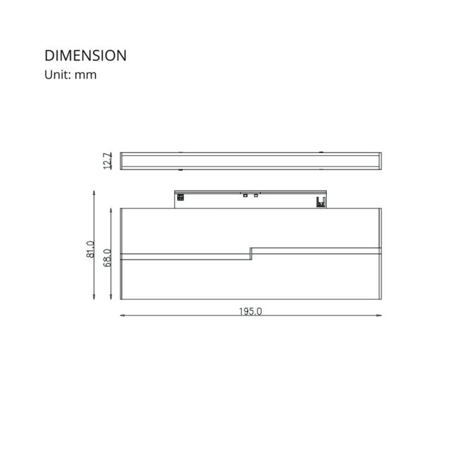 MINI-MAG-FD12-WW-BB: 10W LED Magnetic Track Light, DC48V, 530lm (3000K), 562lm (4000K), Color temp 3000K-5000K, Bridgelux