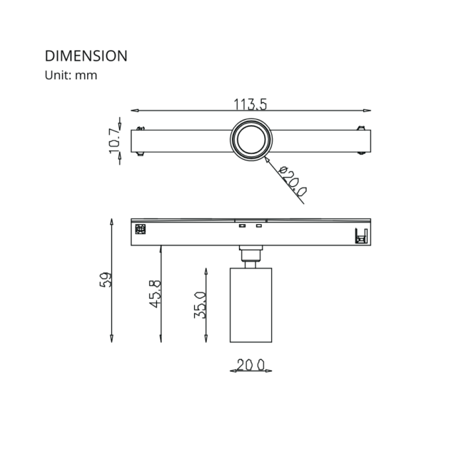 LIFELED LED Magnetic Track Light - Slim Series MINI-MAG-T20-WW-BB, 3W, 140lm at 3000K, 156lm at 4000K, OSRAM chip