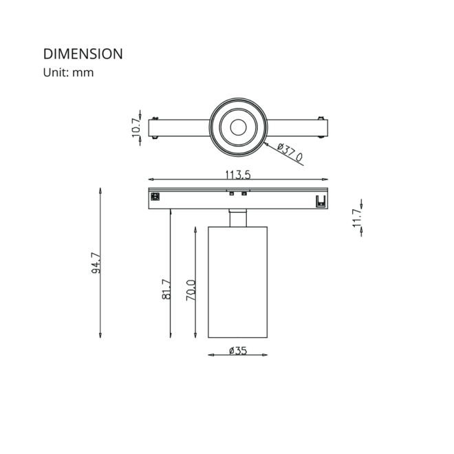 LIFELED LED Magnetic Track Light - Slim Series MINI-MAG-T35-WW-BB, 5W, 470lm at 3000K, 500lm at 4000K, CITIZEN chip