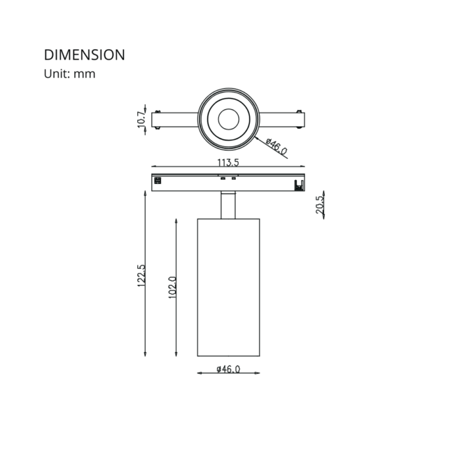 LIFELED LED Magnetic Track Light - Slim Series MINI-MAG-T46-WW-BB, 10W, 764lm at 3000K, 810lm at 4000K, CITIZEN chip