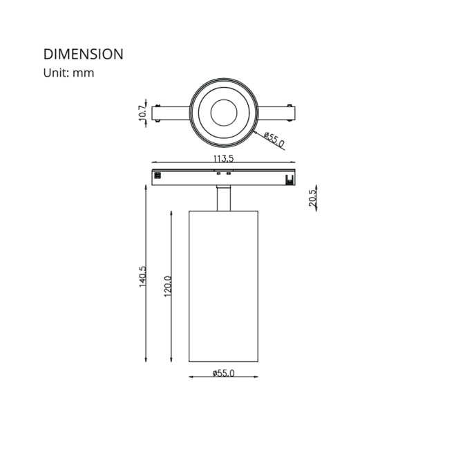 LIFELED LED Magnetic Track Light - Slim Series MINI-MAG-T55-WW-BB, 15W, 1100lm at 3000K, 1155lm at 4000K, CITIZEN chip