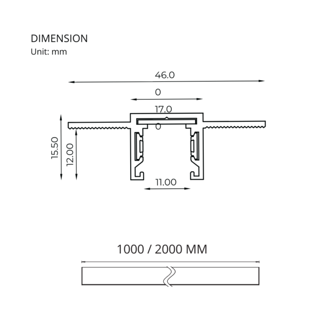 LIFELED LED Magnetic Track Light - Slim Series MINI-REC02-1M, 48VDC, 100/200mm, IP20 sealing, Aluminum, Sandy Black/White