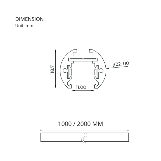 LIFELED LED Magnetic Track Light - Slim Series MINI-SUR03-1M, 48VDC, 100/200mm, IP20 sealing, Aluminum, Sandy Black/White