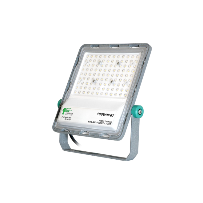 LIFELED LED Solar Flood Light SF02-100W-WW CW, 100W, CRI 75, 90° beam angle, 1240 lumens, 3000K/6000K CCT