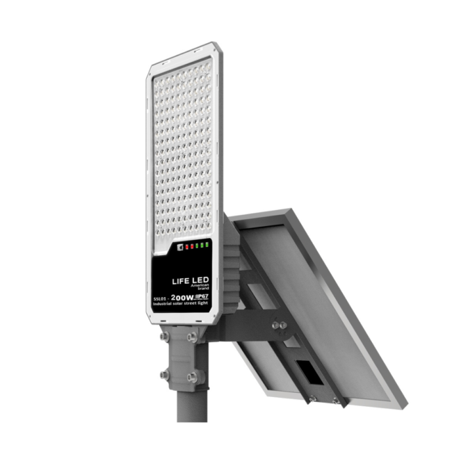 LIFELED LED Solar Street Light SSL01-200W-WW CW, 200W, CRI 75, 90° beam angle, 2400 lumens, 3000K/6000K CCT.