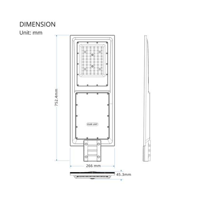 LIFELED LED Solar Street Light SSL03-300W-WW, 300W, CRI 75, 75°x135° beam angle, 2400 lumens, 3000K CCT