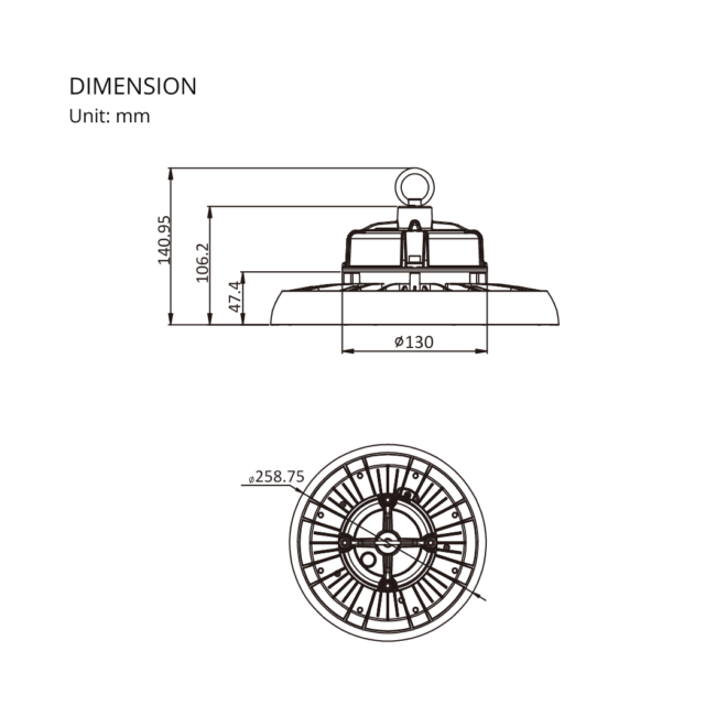 LIFELED UFO Highbay Light 100W, OSRAM chip, 120° beam angle, 15000 lumens, 6000K color temperature