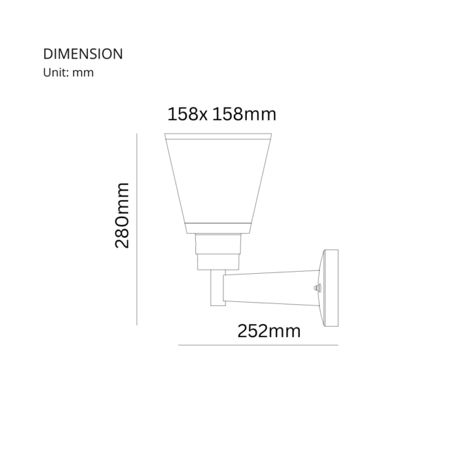 CLASSY-28 LED exterior wall light featuring a maximum wattage of 20W, made from aluminum, compatible with E27 bulb type, and operating voltage of 85-265V. Bulb not included