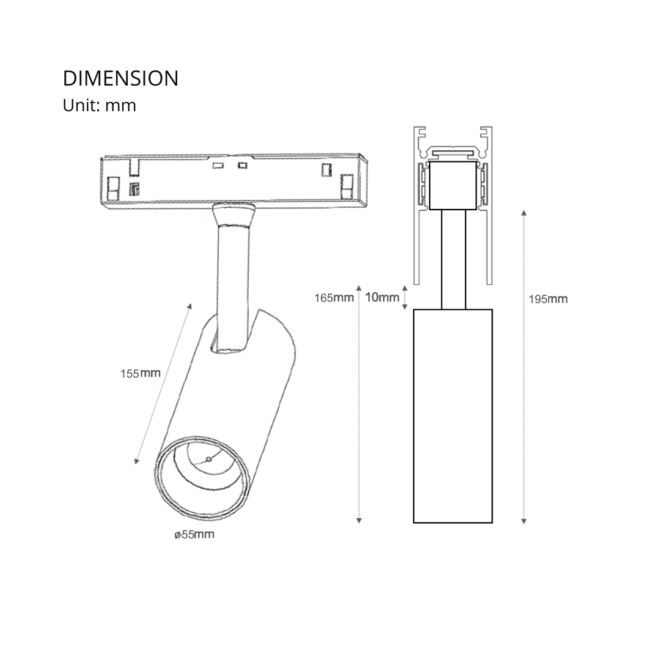 LIFELED LED Magnetic Track Light, Classic Series: 20W Bridgelux chip, 1640±5%lm, DC48V, 3000K color temperature