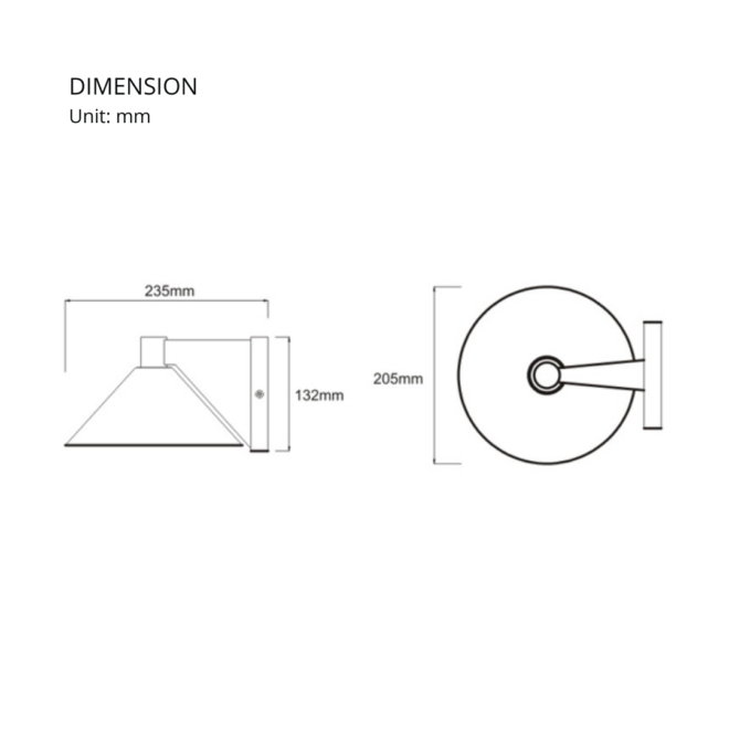 LED exterior wall light UMB-8W-BK, 8W, 405LM, CRI >80, CCT 3000K, voltage 200-240V