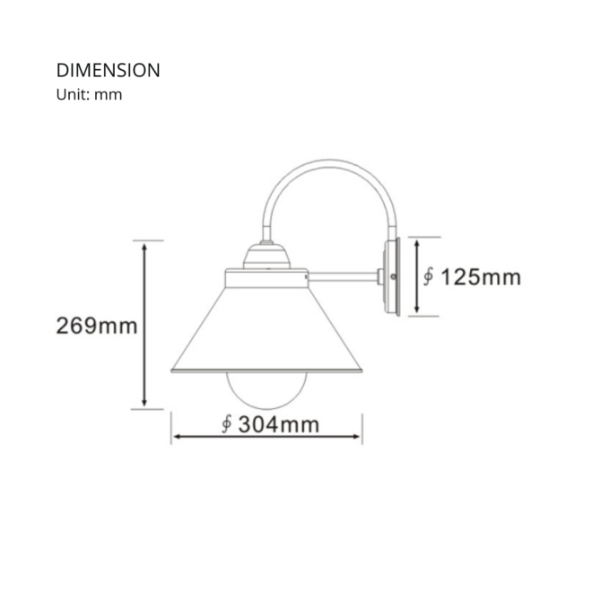 LED exterior wall light UMB-E27-BK, max watt 60W, aluminum material, E27 bulb type, no bulb included, voltage 85-265V