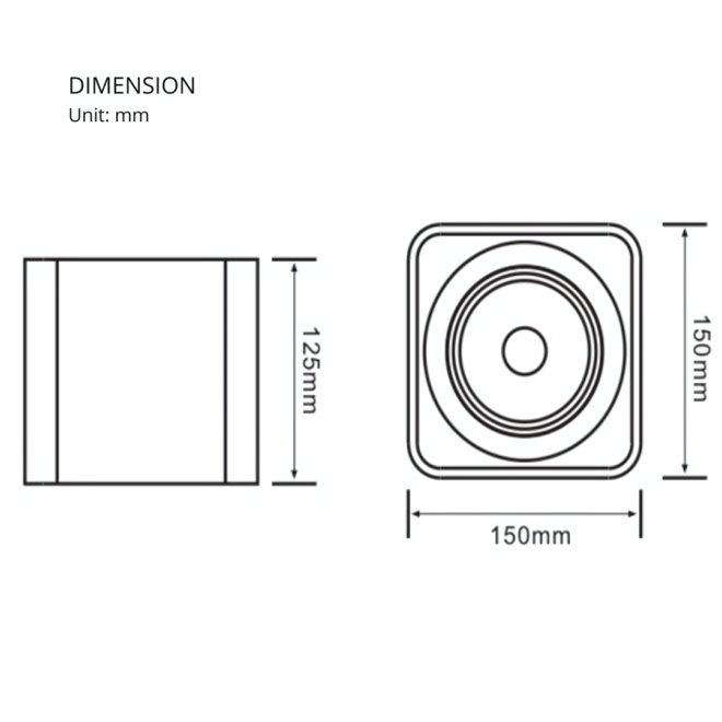 HIGH-SUR-S36 surface-mounted downlight with 36W LED power, providing 3460 lumens of luminous flux, a CRI greater than 80, and a color temperature of 3000K, designed for AC85-265V operation