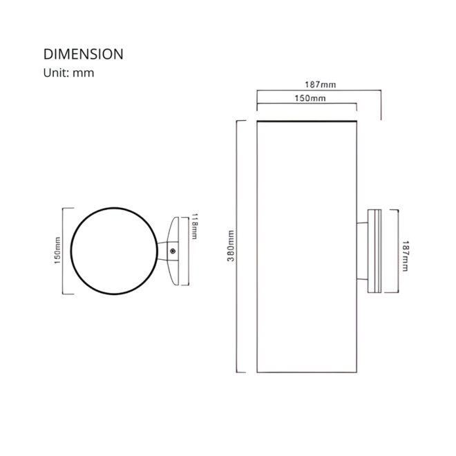 Black aluminum LED exterior wall light, 15W, 85° beam angle, suitable for 85-265V voltage