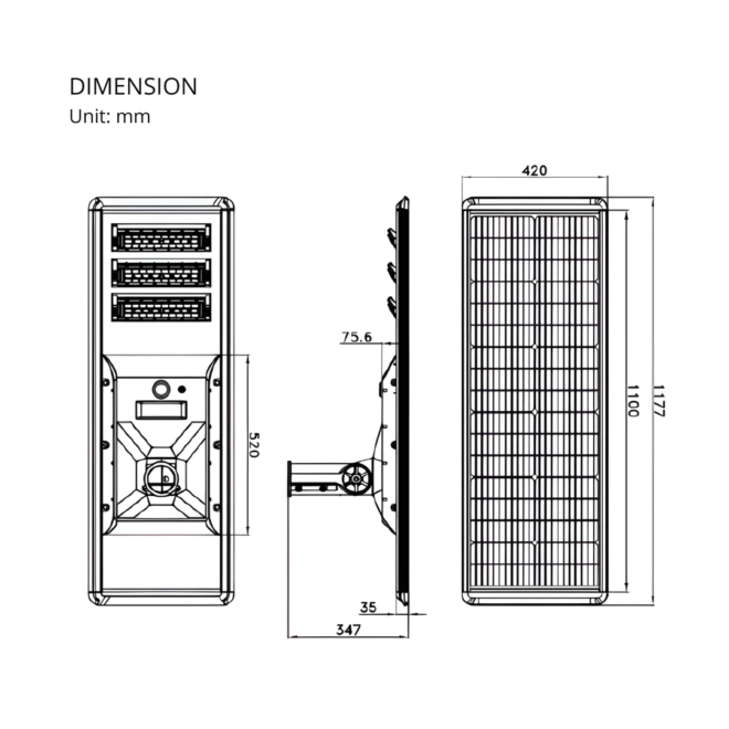 LIFELED LED Solar Street Light SSL05-80W-PRO, 80W, CRI 75, 90° beam angle, 13600 lumens, 3000K/6000K CCT.