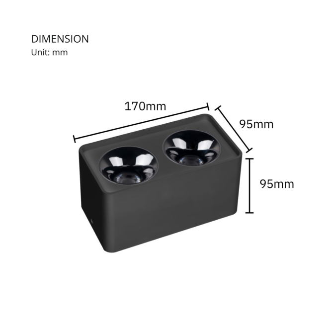 UNIBOX-16W surface-mounted downlight with a 16W LED, CRI of 80, luminous flux of 630LM, color temperature of 3000K, and operating voltage of AC220-240V, 50-60Hz