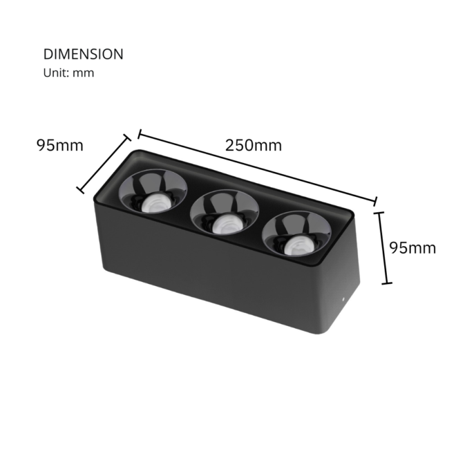 UNIBOX-24W surface-mounted downlight featuring a 24W LED, CRI of 80, luminous flux of 1920LM, color temperature of 3000K, and operating voltage of AC220-240V, 50-60Hz