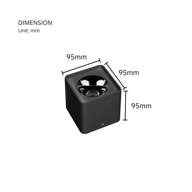 UNIBOX-8W surface-mounted downlight featuring an 8W LED, CRI of 80, luminous flux of 630LM, color temperature of 3000K, and operating voltage of AC220-240V, 50-60Hz