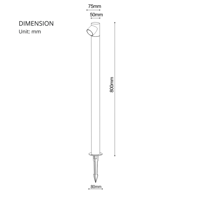 LIFELED LED Landscape Light, GR-POLE-3K: 5W COB, 270lm, CRI >80, aluminum, 100-240V for versatile outdoor lighting