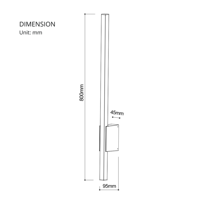 LED exterior wall light OD-STICK-3K, 12W, 650LM, CRI >80, black color, compatible with 100-240V voltage