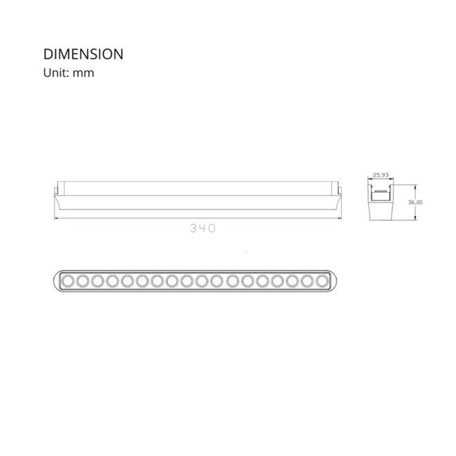 LIFELED LED Magnetic Track Light, Milana: 18W COB LED, CRI >95, providing a luminous flux of 1308lm/W, with a warm color temperature of 3000K